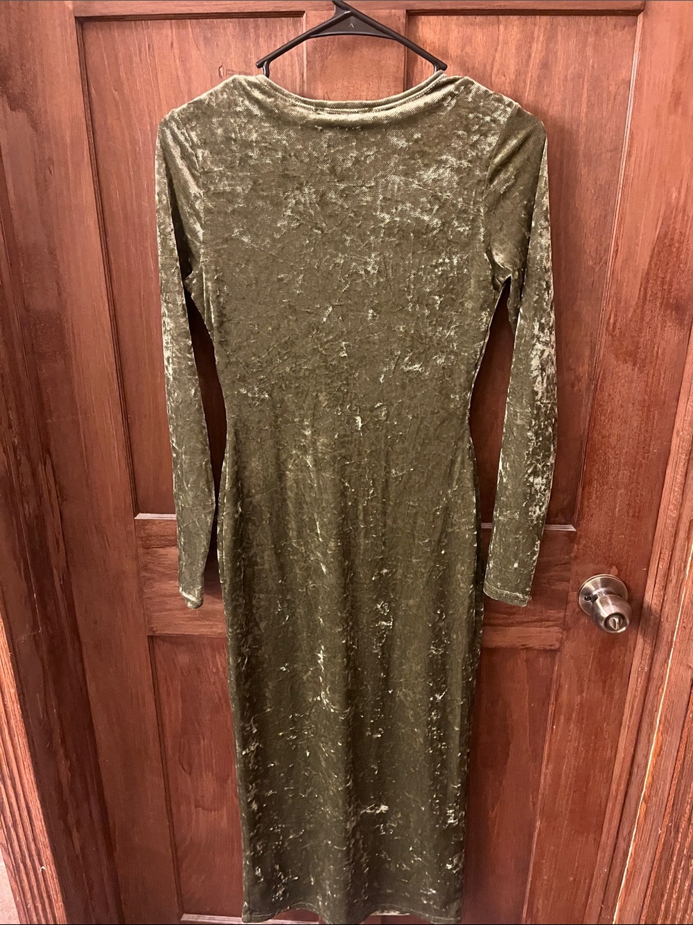 See You Monday Olive Crushed Velvet Long-Sleeve Maxi Dress - Picture 3 of 3